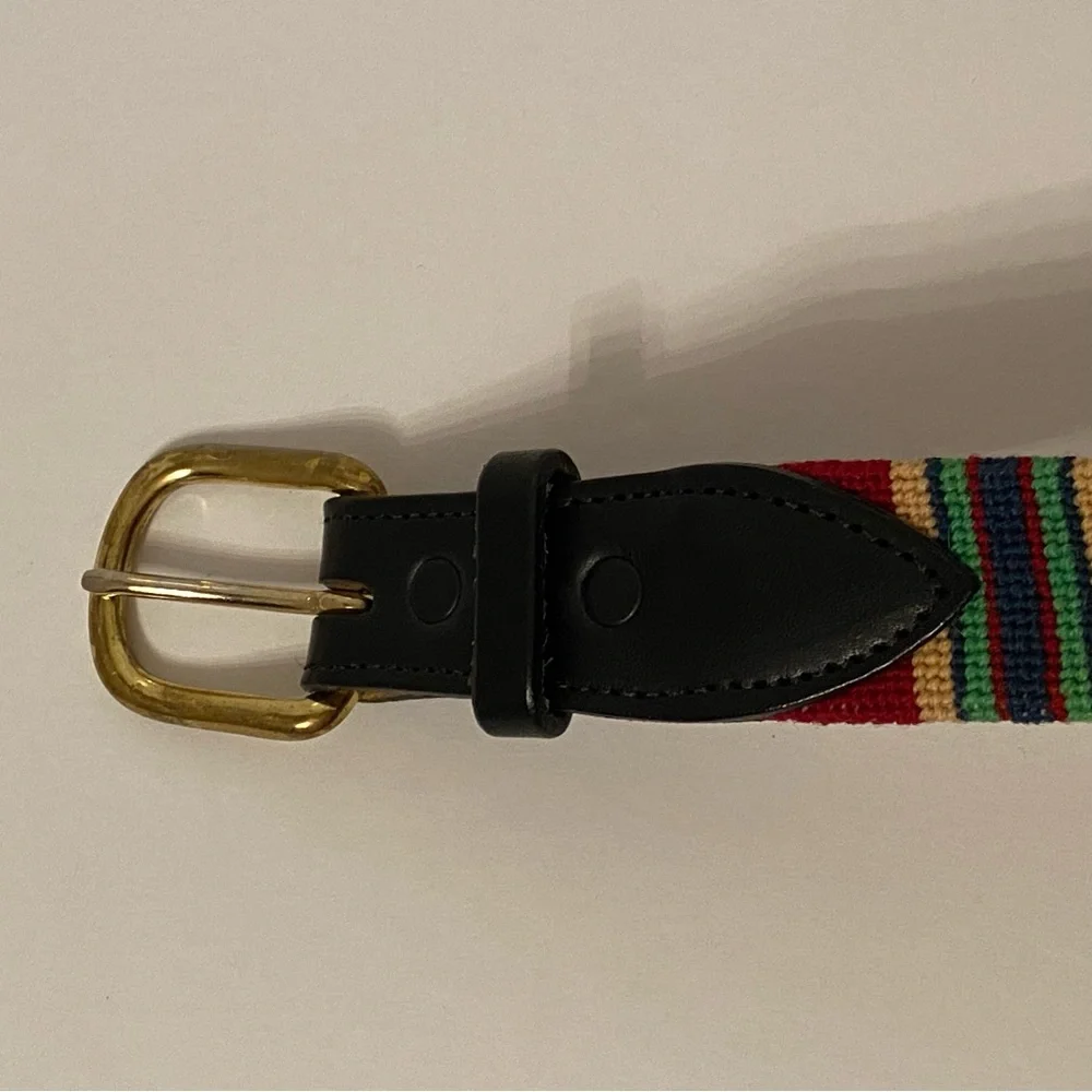 NEEDLEPOINT BELT HAND CRAFTED RED BLACK SCOTTIE DOGS TERRIER LEATHER SIZE 32
